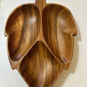 Brown Leaf-Shaped Wooden Serveware with Compartments
